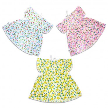 Flower Print & Embroidered Short Sleeve Cotton Frock set For Newborn Baby Girl - (Pack Of 3 Set)