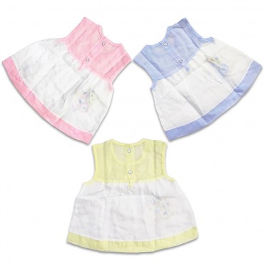 Sleeveless Flower Embroidered Cotton Frock set For Newborn Baby Girl - (Pack Of 3 Set)