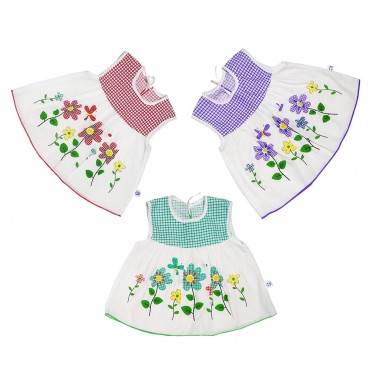 Sleeveless Flower Embroidered Check Print Mix Colours Cotton Frock set For Newborn Baby Girl - (Pack Of 3 Set)