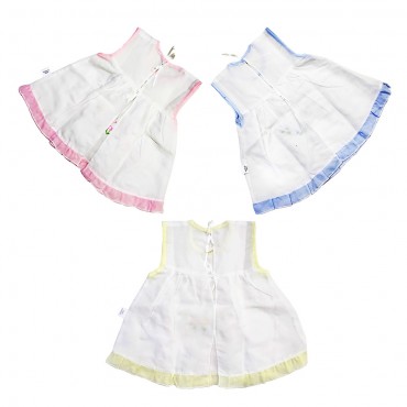 White Colour Sleeveless Flower Embroidered Cotton Frocks For New Born Baby Girl - (Pack Of 6)