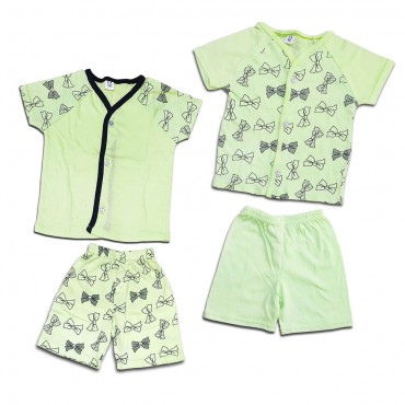 Baby Suit Front Open Half Sleeve Bow Print Green Colour For New Born (6-12months)