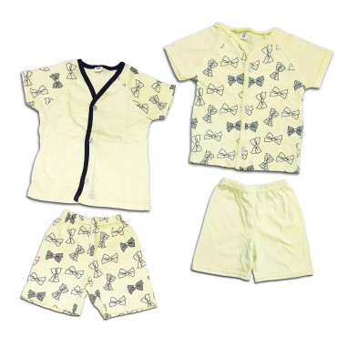 Baby Suit Front Open Half Sleeve Bow Print Lemon Colour For New Born (6-12months)