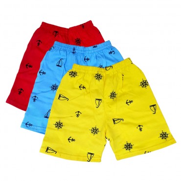 Anchor Printed Boys Shorts Available In 3 Colours - (Pack Of 3) (Medium size: 3-6months)