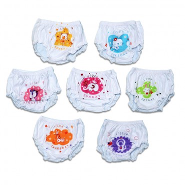 Sunday To Monday Printed White Girls Panty For New Born - (Pack Of 7) (Large size: 6-9months)