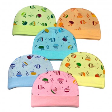 Cotton Baby Caps - Multicolor Cruise Print, Pack of 6