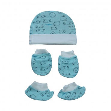 Ethnic Shades of Baby Caps Set with Booties and Mittens (MEOW, MINT, GREEN, PINK)