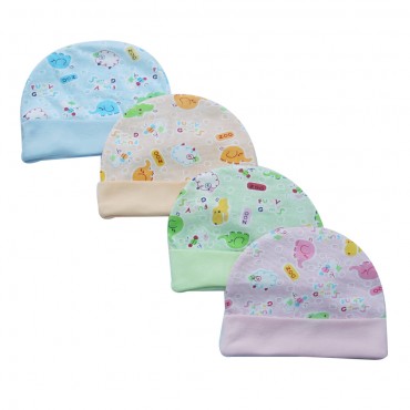 Newborn Baby Caps - Light Color Zoo Print, Pack of 4
