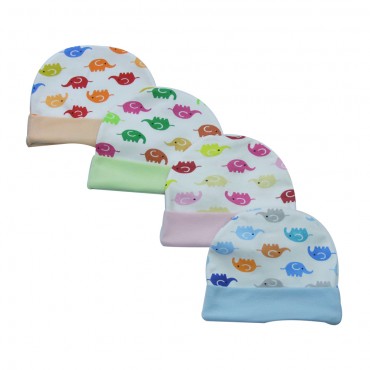 Comfortable Kids Cap for newborn - Elephant Colorful Print, pack of 4