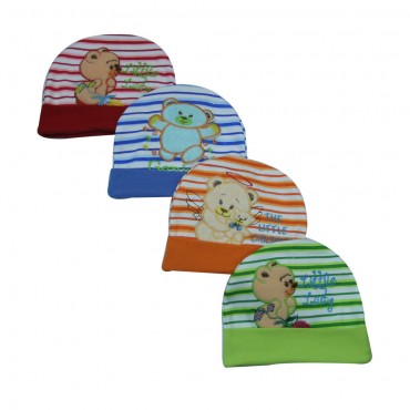 Multicolor Caps for newborn - Little Children, Lady, Genius Print, pack of 4