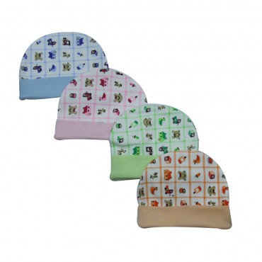 Unisex Baby Caps for boy and girl - Checks ABC Print, pack of 4