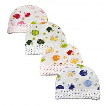 Unisex Baby Caps for boy and girl - Baby Apple Print, pack of 4