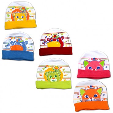 Multicolor Caps for newborn - Bath, Travel, Happy Print, pack of 6