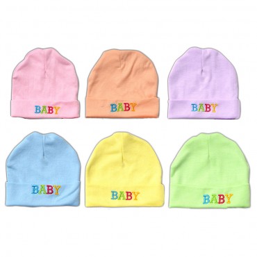 Unisex Baby Caps for boy and girl - Baby Print Assorted Colors, pack of 6