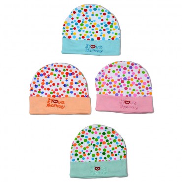 Cotton Baby Caps - I Love Mommy Dotted Print, Pack of 4