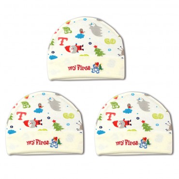 Comfortable Kids Cap for newborn - My First Christmas Print, pack of 4