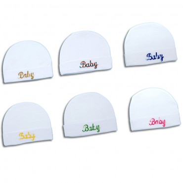 Multicolor Caps for newborn - White Baby Print, pack of 6