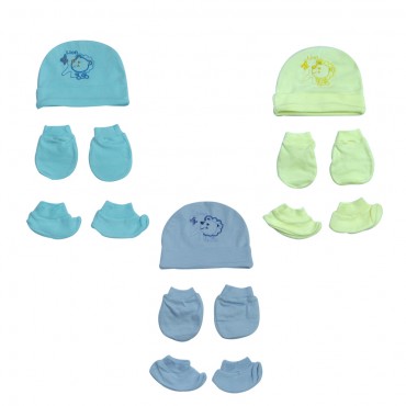 Creative Cute Lion Embroidery Caps Set with Mittens and Booties (YELLOW, BLUE, MINT)