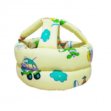 Yellow Colour Car And Tree Printed Baby Safety Lightweight Helmet