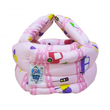 Light Pink Colour Car and Road Printed Baby Safety Lightweight Helmet