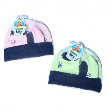 Best Quality Anchor Print Caps With Mittens And Booties (ANCHOR - PINK, GREEN)