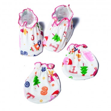 Comfortable Baby Booties And Mittens Set - SANTACLAUSE (252 - GREEN, BLUE, PEACH, PINK)