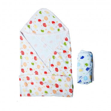 Exclusive Hooded Towels for Newborn, Apple Print - Red, Blue (Pack Of 2 Towels)