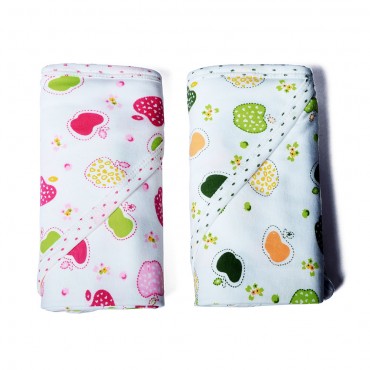 Exclusive Hooded Towels for Newborn, Apple Print - Pink, Green (Pack Of 2 Towels)