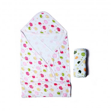 Exclusive Hooded Towels for Newborn, Apple Print - Pink, Green (Pack Of 2 Towels)
