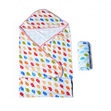 Soft Hooded Towels for Toddlers, Multi Elephant Print - Blue, Red (Pack Of 2 Towels)