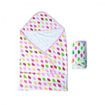 Soft Hooded Towels for Toddlers, Multi Elephant Print - Pink, Green (Pack Of 2 Towels)