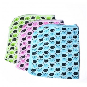 Unique Pattern Hooded Towels for Newborn, Cat Print - Green, Pink, Mint (Pack Of 3 Towels)