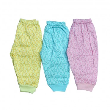 Infant cotton leggings, Teddy Print - YELLOW, MINT, PINK (Pack Of 3 Leggings) - Large Size