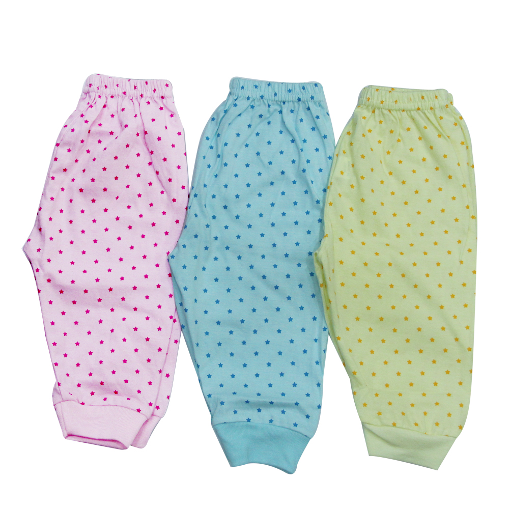Soft Infant Leggings, Star Print - PINK, MINT, YELLOW (Pack Of 3 Leggings) - Medium Size