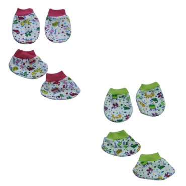 Unisex Print Mittens and Booties For Infants (FLAMINGO - BLUE, PINK, ORANGE, GREEN)