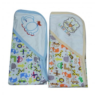 Cute Hooded Towels For Kids, Little Lion Mix - BLUE, PEACH (Pack of 2 Towels)