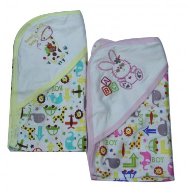 Exclusive Kids Hooded Towels, ABC Giraffe - YELLOW, PINK (Pack of 2 Towels)