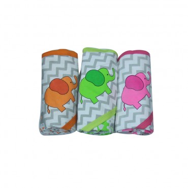 Soft Baby Hooded Towels, Elephant Print - DARK PINK, GREEN, ORANGE (Pack of 3 Towels)