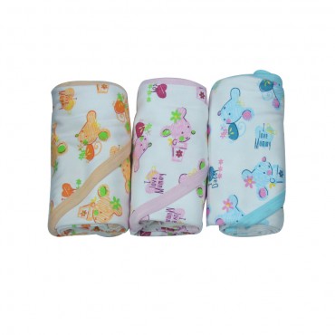 Cozy Soft Baby Hooded Towels, I Love Mummy Print - MINT, PINK, PEACH (Pack of 3 Towels)