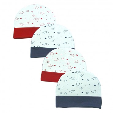 Unisex Baby Caps for boy and girl - Star print, pack of 4