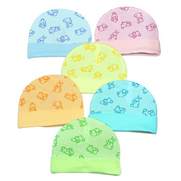 Comfortable Kids Cap for newborn - Rabbit Colorful Print, pack of 6