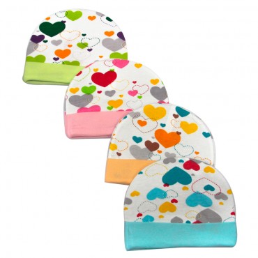 Unisex Baby Caps for boy and girl - Colorful Hearts Print, pack of 4