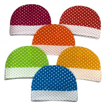 Unisex Baby Caps for boy and girl - Dark Polka Dots Print, pack of 6
