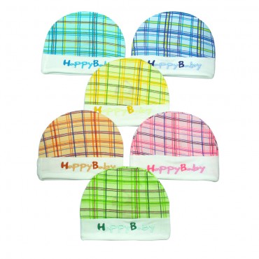 Multicolor Caps for newborn - Happy Birthday Checked Print, pack of 6