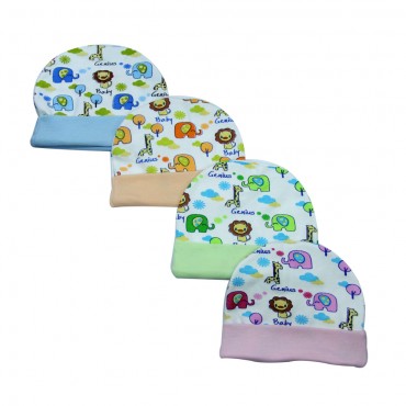 Multicolor Caps for newborn - Genius Baby Animal Print, pack of 4