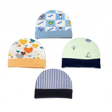 Cotton Baby Caps - Baby Mix Print, Pack of 4