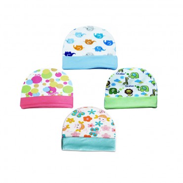 Multicolor Caps for newborn - Genius Baby Flower, Animal print, pack of 4
