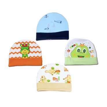 Multicolor Caps for newborn - Frog, Daddy Mummy Print, pack of 4