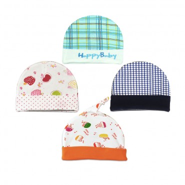 Cotton Baby Caps - Happy Birthday, Apple, Cruise Print, Pack of 4