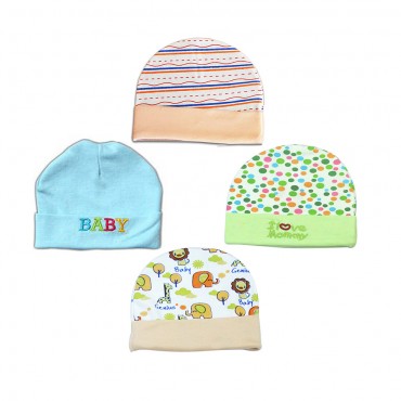 Multicolor Caps for newborn - I Love Mummy, Baby Print, pack of 4
