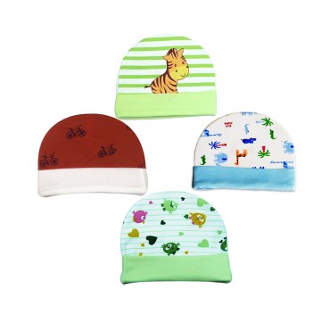 Multicolor Caps for newborn - Baby Kid, Cylce print, pack of 4